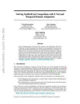 Solving Traffic4Cast Competition with U-Net and Temporal Domain
  Adaptation