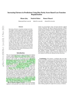 Increasing Fairness in Predictions Using Bias Parity Score Based Loss
  Function Regularization