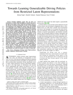 Towards Learning Generalizable Driving Policies from Restricted Latent
  Representations