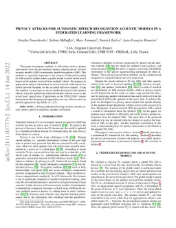 Privacy attacks for automatic speech recognition acoustic models in a
  federated learning framework