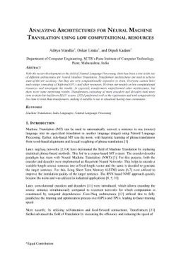 Analyzing Architectures for Neural Machine Translation Using Low
  Computational Resources