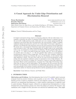 A Causal Approach for Unfair Edge Prioritization and Discrimination
  Removal