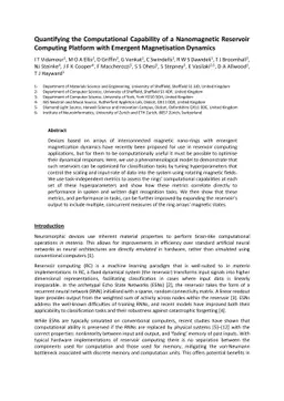 Quantifying the Computational Capability of a Nanomagnetic Reservoir
  Computing Platform with Emergent Magnetization Dynamics