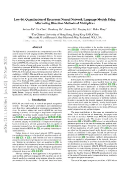 Low-bit Quantization of Recurrent Neural Network Language Models Using
  Alternating Direction Methods of Multipliers