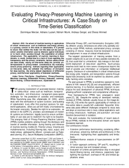 Evaluating Privacy-Preserving Machine Learning in Critical
  Infrastructures: A Case Study on Time-Series Classification