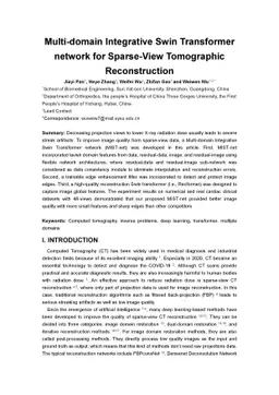 Multi-domain Integrative Swin Transformer network for Sparse-View
  Tomographic Reconstruction