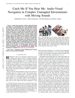 Catch Me If You Hear Me: Audio-Visual Navigation in Complex Unmapped
  Environments with Moving Sounds