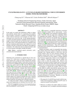 CycleTransGAN-EVC: A CycleGAN-based Emotional Voice Conversion Model
  with Transformer
