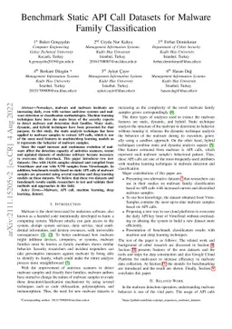 Benchmark Static API Call Datasets for Malware Family Classification