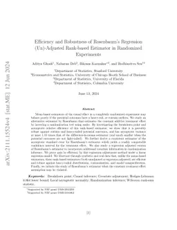 Efficiency and Robustness of Rosenbaum's Regression (Un)-Adjusted
  Rank-based Estimator in Randomized Experiments