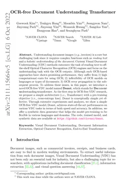OCR-free Document Understanding Transformer