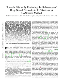 Towards Efficiently Evaluating the Robustness of Deep Neural Networks in
  IoT Systems: A GAN-based Method