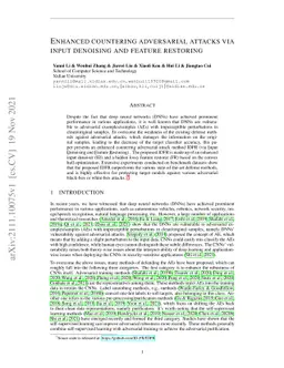 Enhanced countering adversarial attacks via input denoising and feature
  restoring