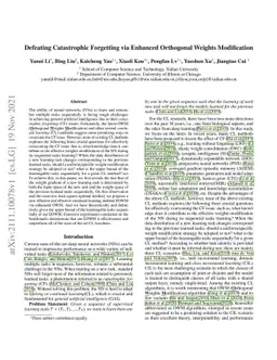 Defeating Catastrophic Forgetting via Enhanced Orthogonal Weights
  Modification