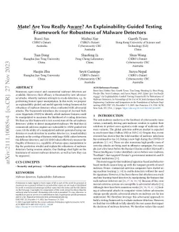 Mate! Are You Really Aware? An Explainability-Guided Testing Framework
  for Robustness of Malware Detectors