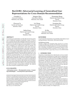 RecGURU: Adversarial Learning of Generalized User Representations for
  Cross-Domain Recommendation