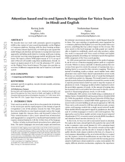 Attention based end to end Speech Recognition for Voice Search in Hindi
  and English