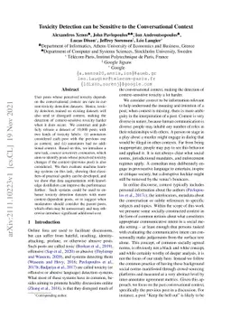 Toxicity Detection can be Sensitive to the Conversational Context