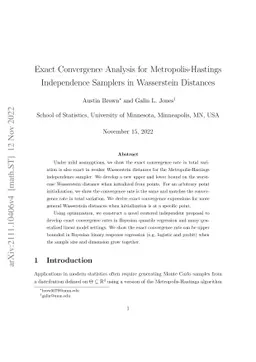 Exact Convergence Analysis for Metropolis-Hastings Independence Samplers
  in Wasserstein Distances