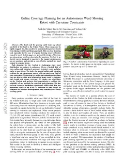 Online Coverage Planning for an Autonomous Weed Mowing Robot with
  Curvature Constraints