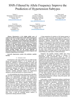 SNPs Filtered by Allele Frequency Improve the Prediction of Hypertension
  Subtypes