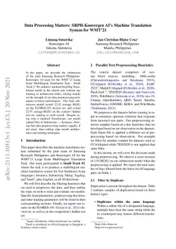 Data Processing Matters: SRPH-Konvergen AI's Machine Translation System
  for WMT'21