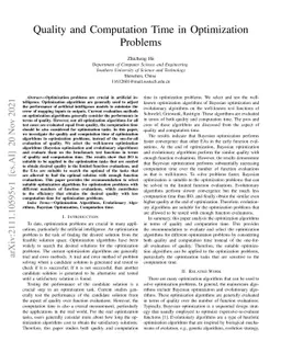 Quality and Computation Time in Optimization Problems