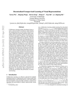 Decentralized Unsupervised Learning of Visual Representations