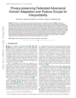 Privacy-preserving Federated Adversarial Domain Adaption over Feature
  Groups for Interpretability