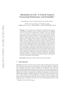 Blockchain for IoT: A Critical Analysis Concerning Performance and
  Scalability
