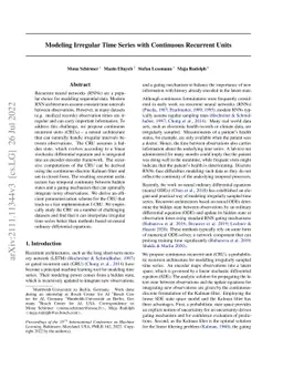 Modeling Irregular Time Series with Continuous Recurrent Units