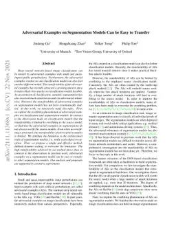 Adversarial Examples on Segmentation Models Can be Easy to Transfer