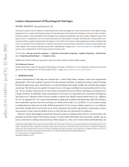 Camera Measurement of Physiological Vital Signs