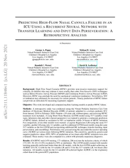 Predicting High-Flow Nasal Cannula Failure in an ICU Using a Recurrent
  Neural Network with Transfer Learning and Input Data Perseveration: A
  Retrospective Analysis