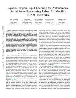 Spatio-Temporal Split Learning for Autonomous Aerial Surveillance using
  Urban Air Mobility (UAM) Networks