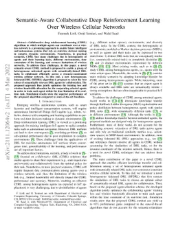 Semantic-Aware Collaborative Deep Reinforcement Learning Over Wireless
  Cellular Networks