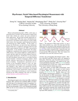 PhysFormer: Facial Video-based Physiological Measurement with Temporal
  Difference Transformer