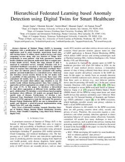 Hierarchical Federated Learning based Anomaly Detection using Digital
  Twins for Smart Healthcare
