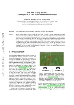 How does AI play football? An analysis of RL and real-world football
  strategies
