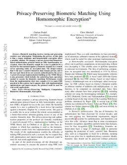 Privacy-Preserving Biometric Matching Using Homomorphic Encryption
