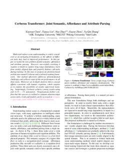 Cerberus Transformer: Joint Semantic, Affordance and Attribute Parsing