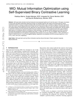 MIO : Mutual Information Optimization using Self-Supervised Binary Contrastive Learning