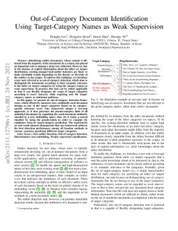 Out-of-Category Document Identification Using Target-Category Names as
  Weak Supervision
