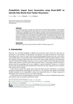 Probabilistic Impact Score Generation using Ktrain-BERT to Identify Hate
  Words from Twitter Discussions