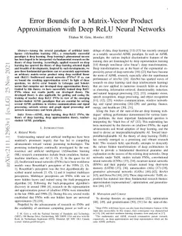 Error Bounds for a Matrix-Vector Product Approximation with Deep ReLU
  Neural Networks