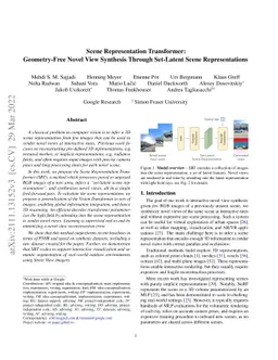 Scene Representation Transformer: Geometry-Free Novel View Synthesis
  Through Set-Latent Scene Representations