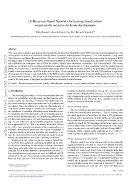 On Recurrent Neural Networks for learning-based control: recent results
  and ideas for future developments