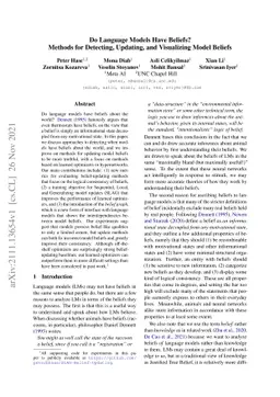 Do Language Models Have Beliefs? Methods for Detecting, Updating, and
  Visualizing Model Beliefs