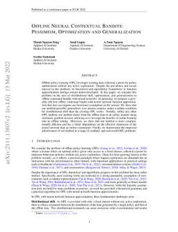 Offline Neural Contextual Bandits: Pessimism, Optimization and
  Generalization