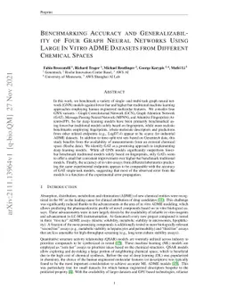 Benchmarking Accuracy and Generalizability of Four Graph Neural Networks
  Using Large In Vitro ADME Datasets from Different Chemical Spaces